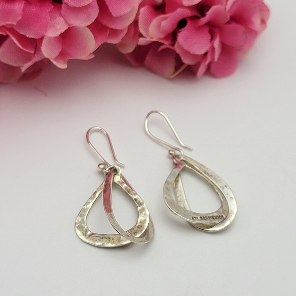 Vtg. Ati Mexico 925 Sterling Silver French Wire Double Teardrop Earrings 0.75